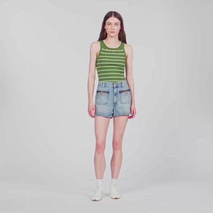 Solveig Denim shorts with leather detail Blue Jean