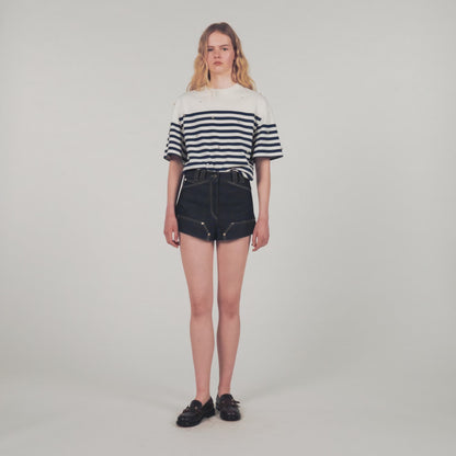 Rhinestone Breton T-Shirt Blu / White