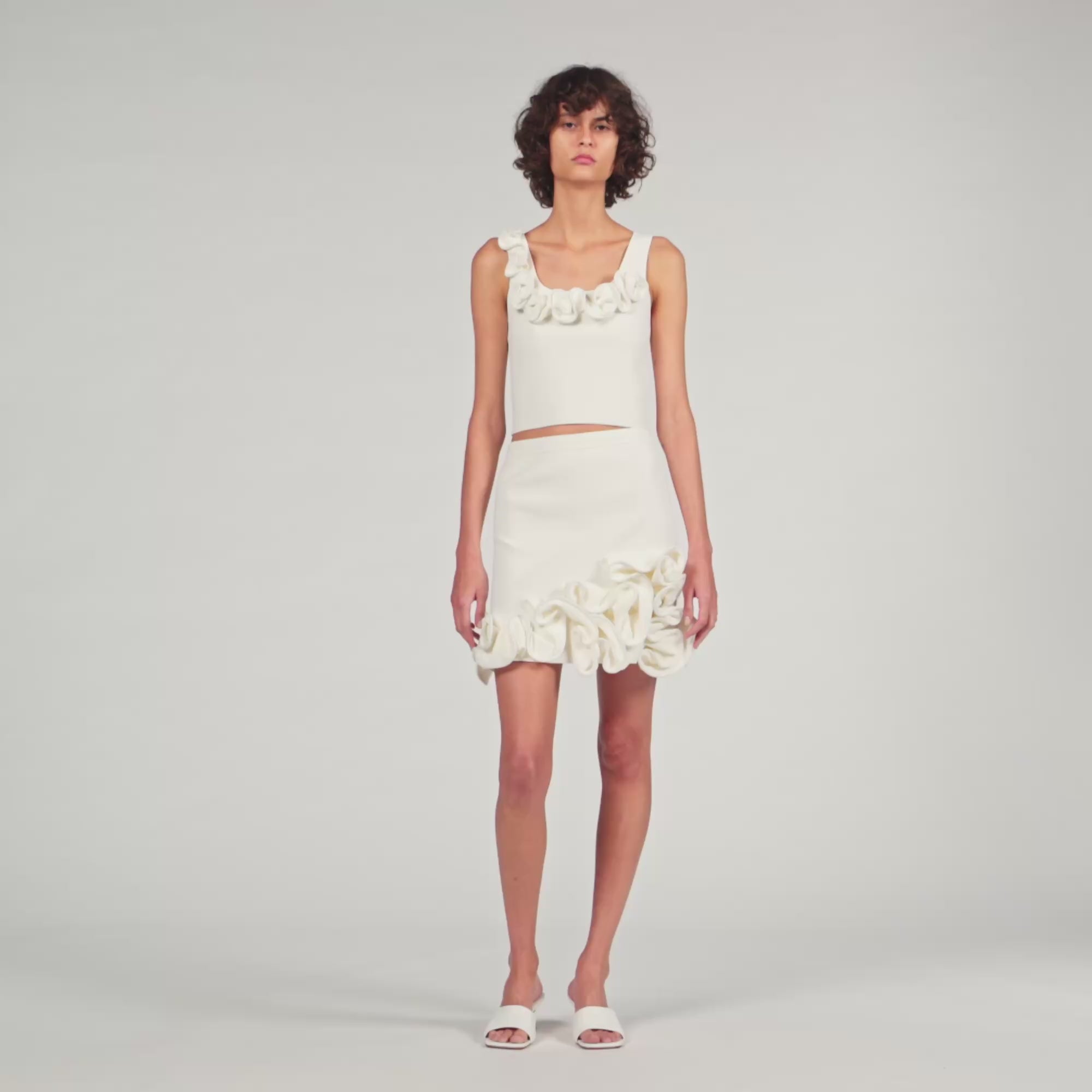 Calice Floral Knit Crop Top White