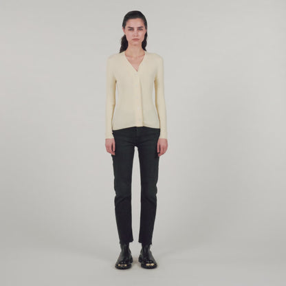 Fine Ribbed Knit Cardigan Ecru