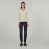 Fine Ribbed Knit Cardigan Ecru