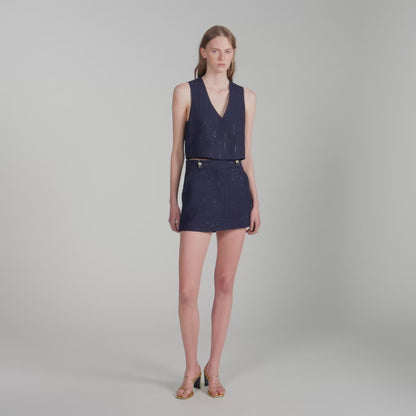 Babylone Striped sequin skort Dark Navy