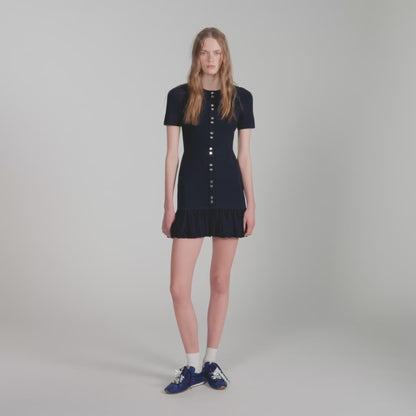 Keira Short Knit Dress With Ruffles Midnight Blue