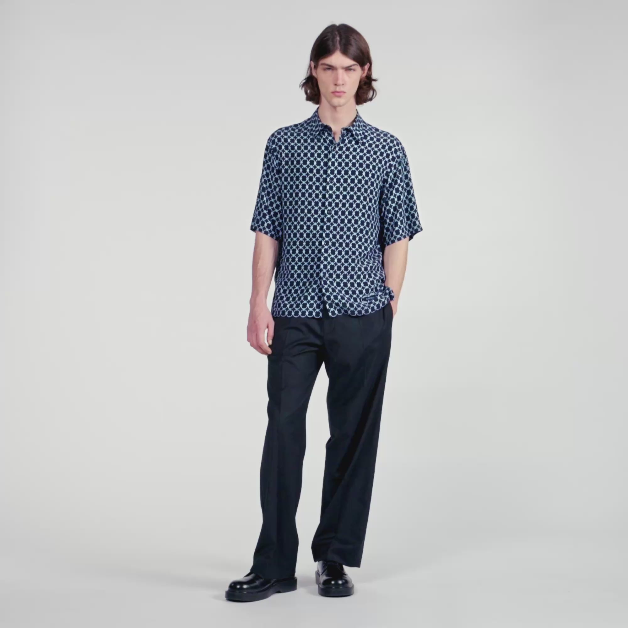 Catena Shirt Mc Link Print Loose-Fit Shirt Navy Blue
