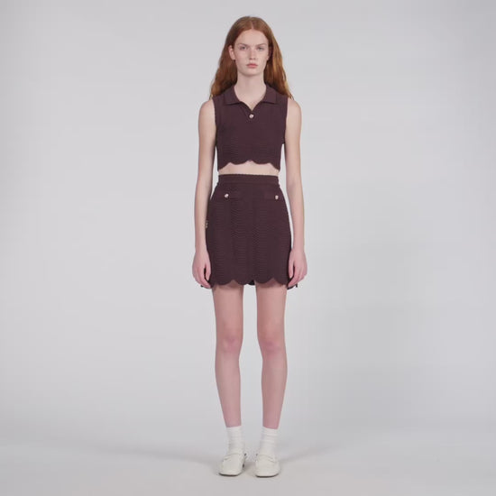 Davia Short Decorative Knit Skirt Brown