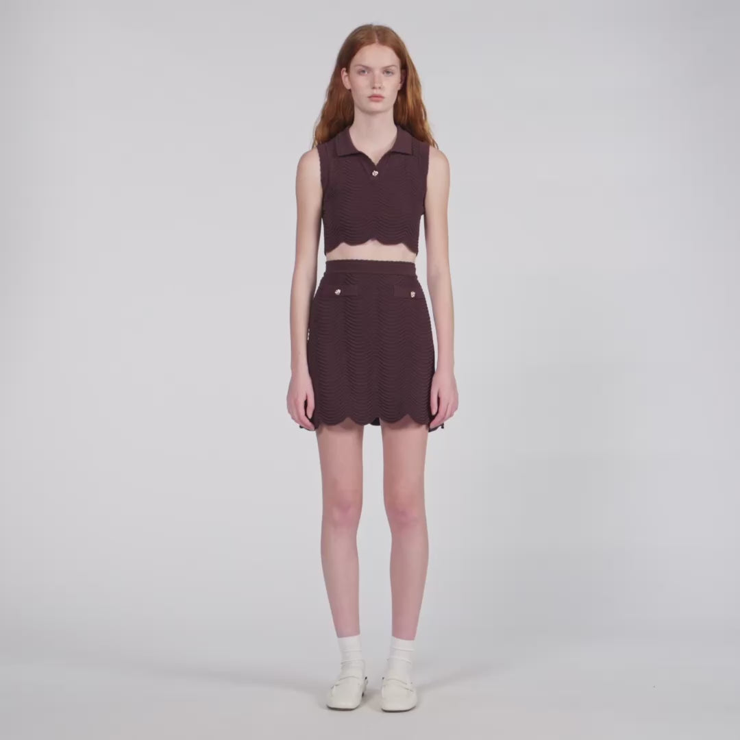 Davia Short Decorative Knit Skirt Brown