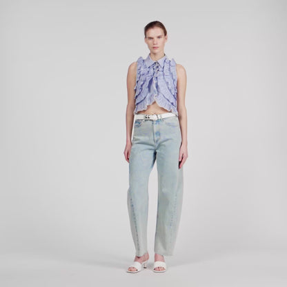 Margot Ruffled Striped Shirt Bleu / Marine
