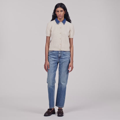 Mado Cardigan with denim collar Beige