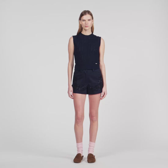 Fidele Textured Cropped Knit Jumper Navy Blue