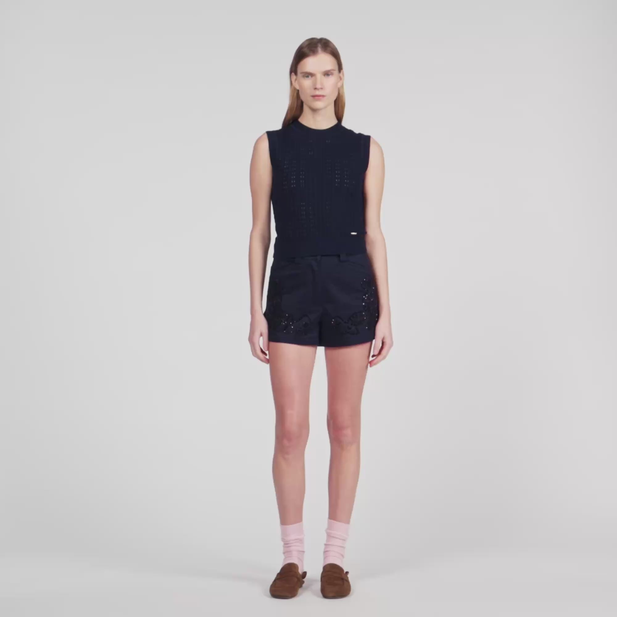 Fidele Textured Cropped Knit Jumper Navy Blue