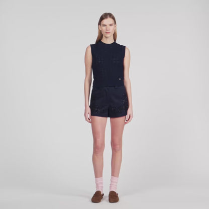 Fidele Textured Cropped Knit Jumper Navy Blue