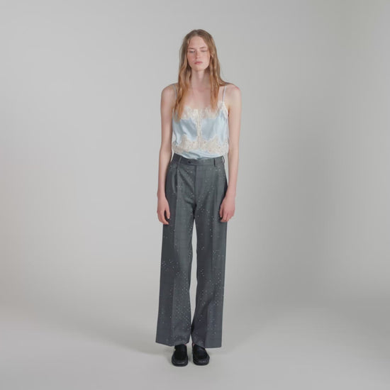 Mireillo Rhinestone Check Wool Trousers Dark Grey