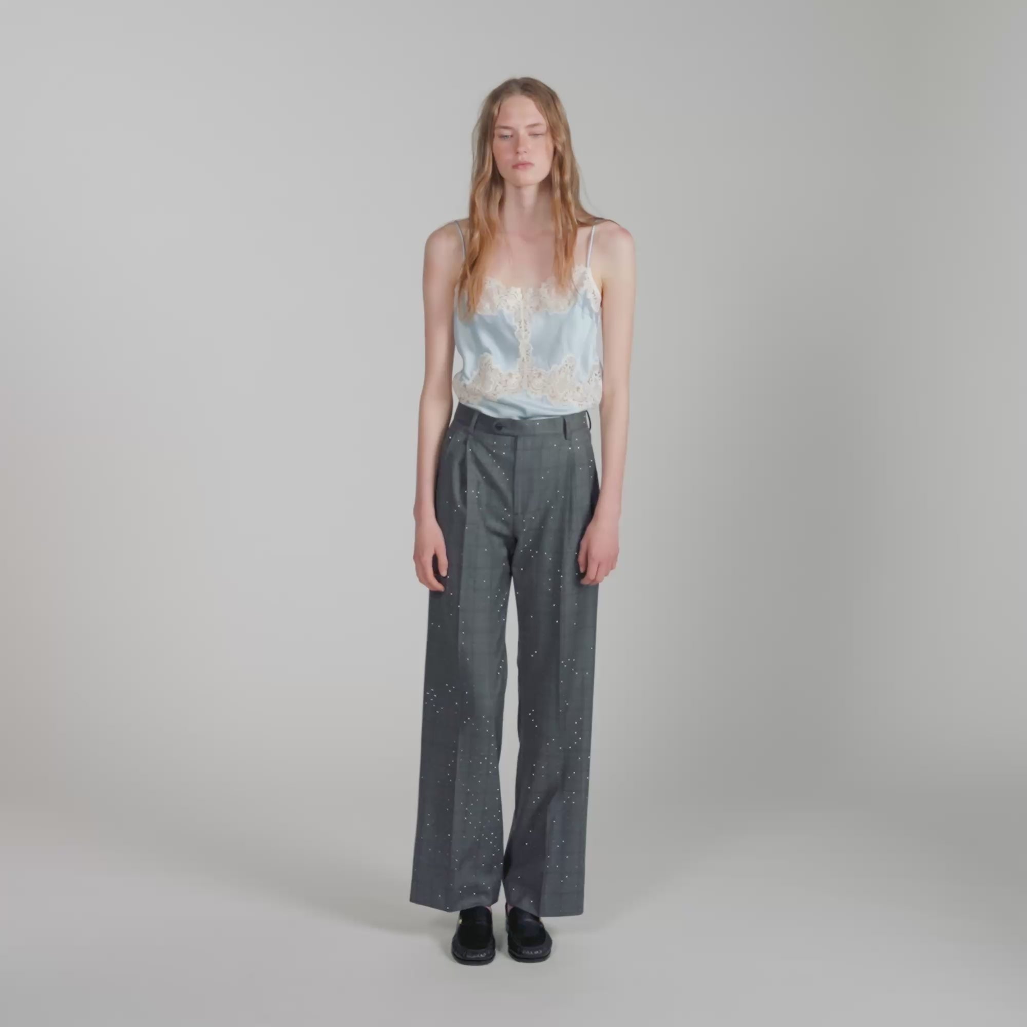 Mireillo Rhinestone Check Wool Trousers Dark Grey
