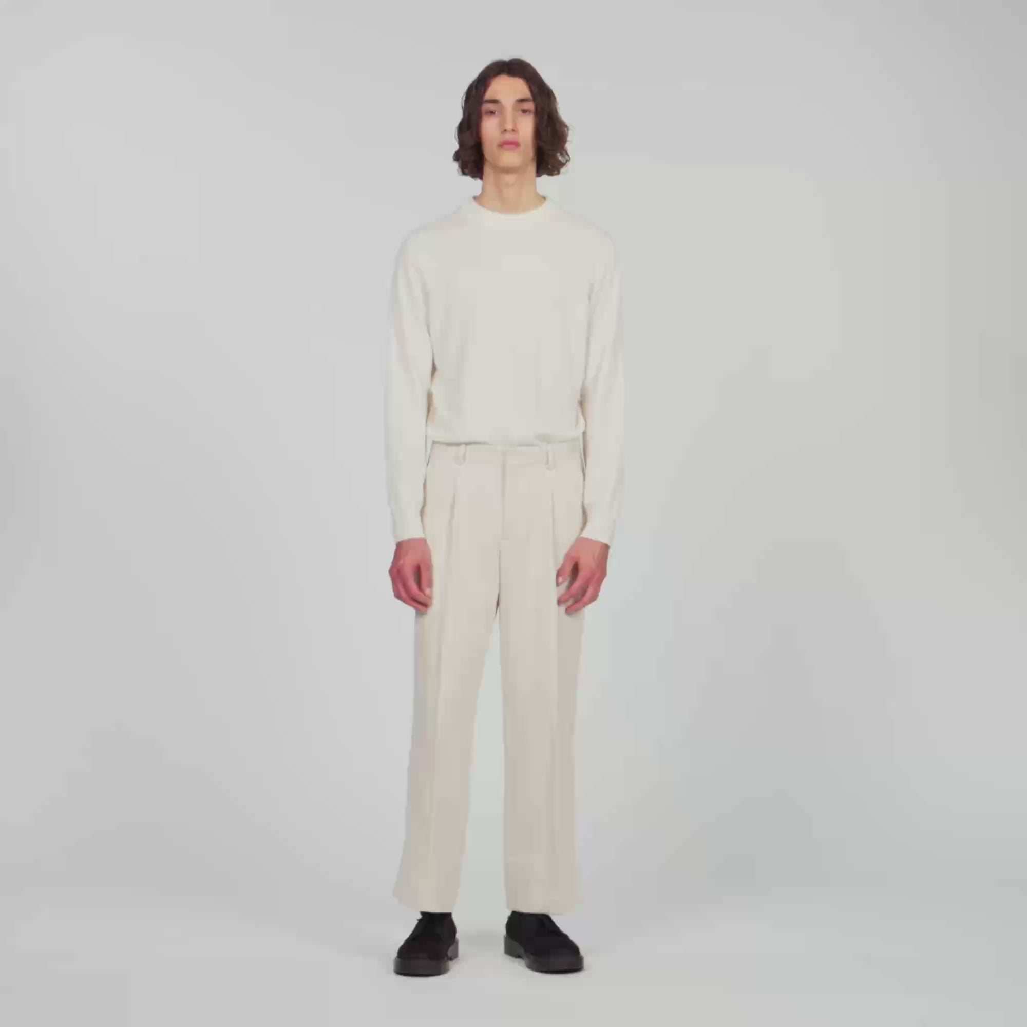 Pierre Pants Linen Wide-Leg Cotton Linen Trousers Ecru