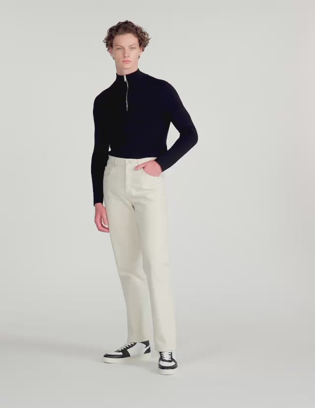 Zip Sweater Wool Sweater With Zipped Collar Carbon Black