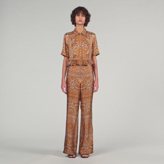 Vanessi Bandana Print Cropped Shirt Brown / Black