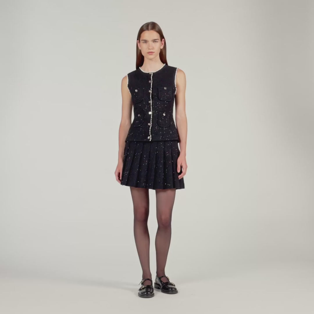 Henria Decorative Tweed Waistcoat Black