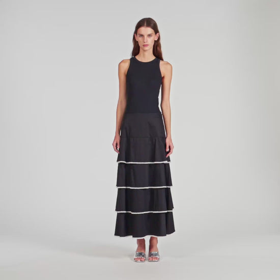 Pulco Long Ruffled Rhinestone Skirt BLACK