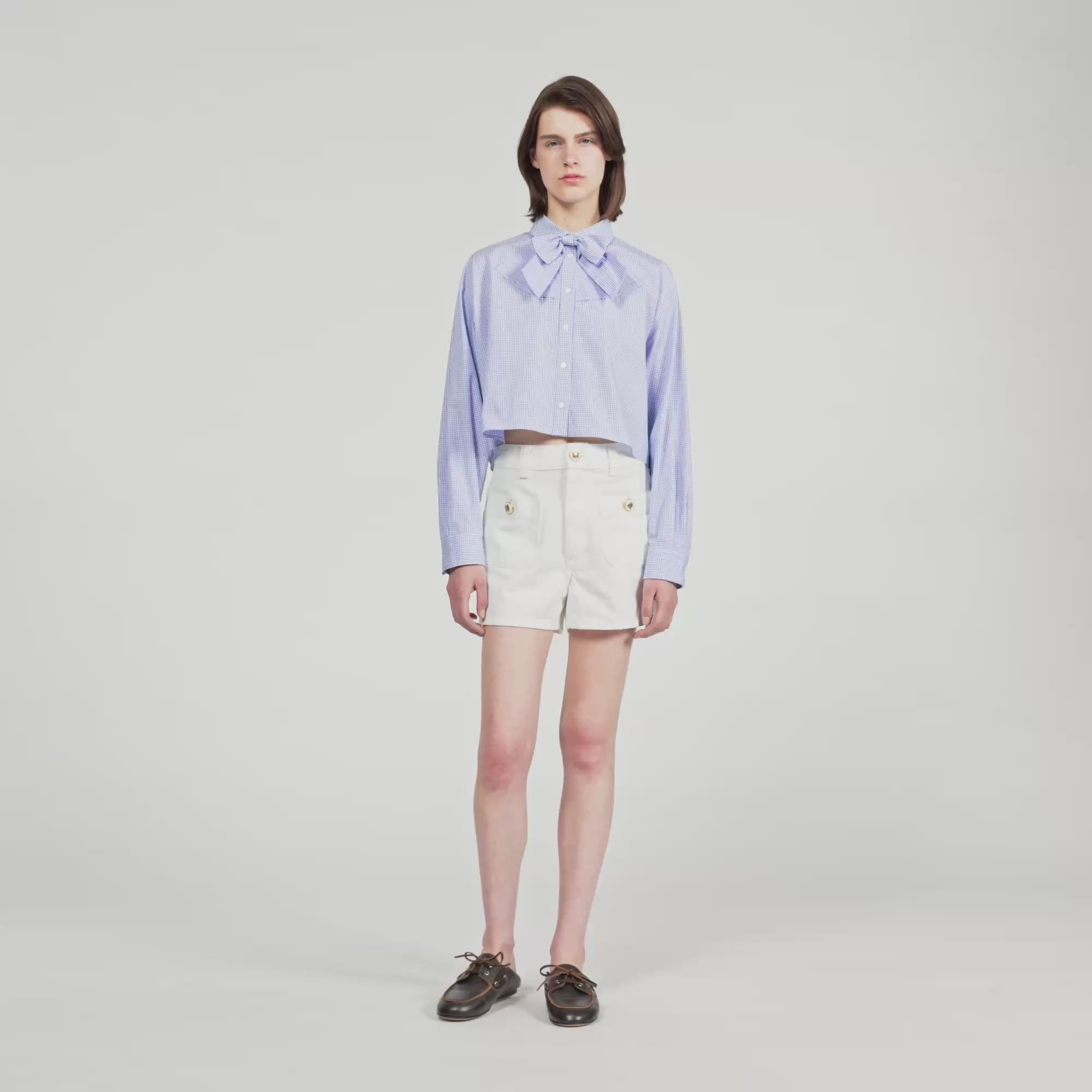 Brenda Bow Collar Shirt Ciel / Blanc