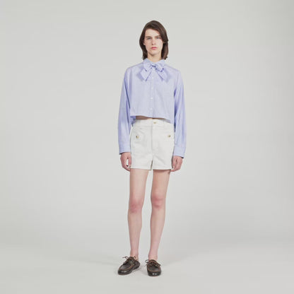 Brenda Bow Collar Shirt Ciel / Blanc
