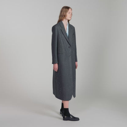 Evan Long Wool Coat With Rhinestones Dark Grey