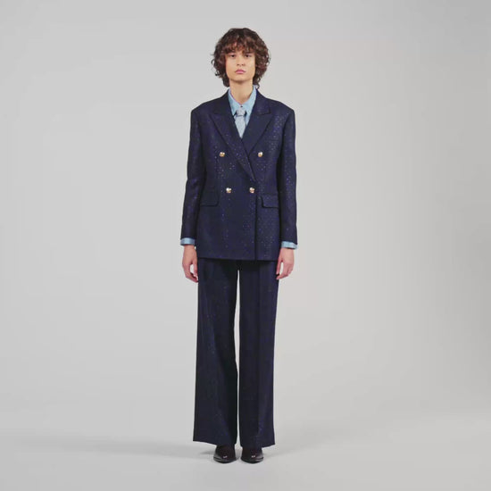 Flore Rhinestone wool suit jacket Navy Blue