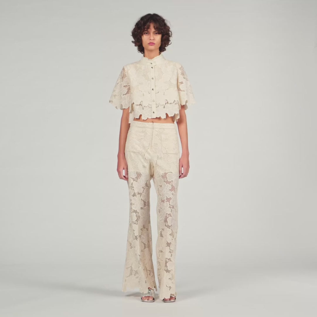 Amani Guipure Lace Trousers Ecru