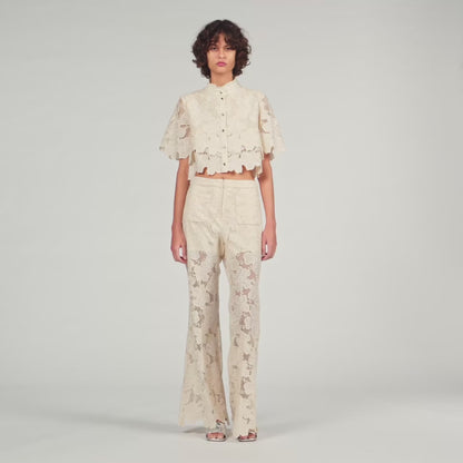 Amani Guipure Lace Trousers Ecru