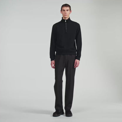 Half Zip Cotton Wool Boxy jumper with standing collar Black