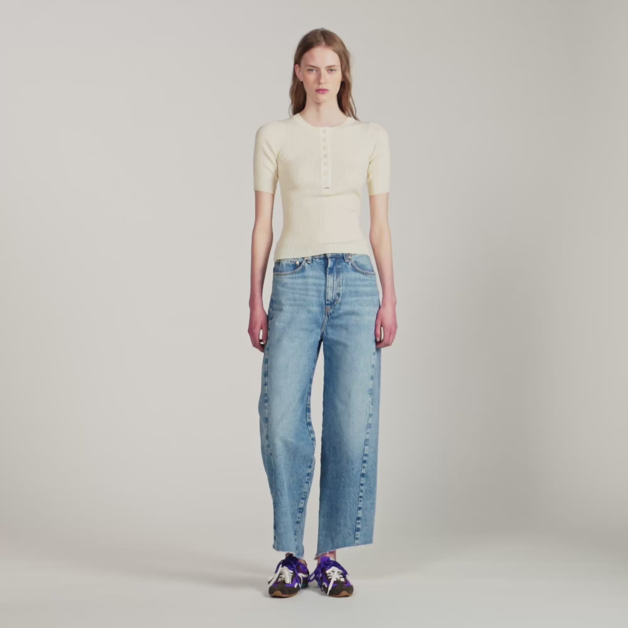 Calypsea Jumper With Ribbed Button Placket Ecru