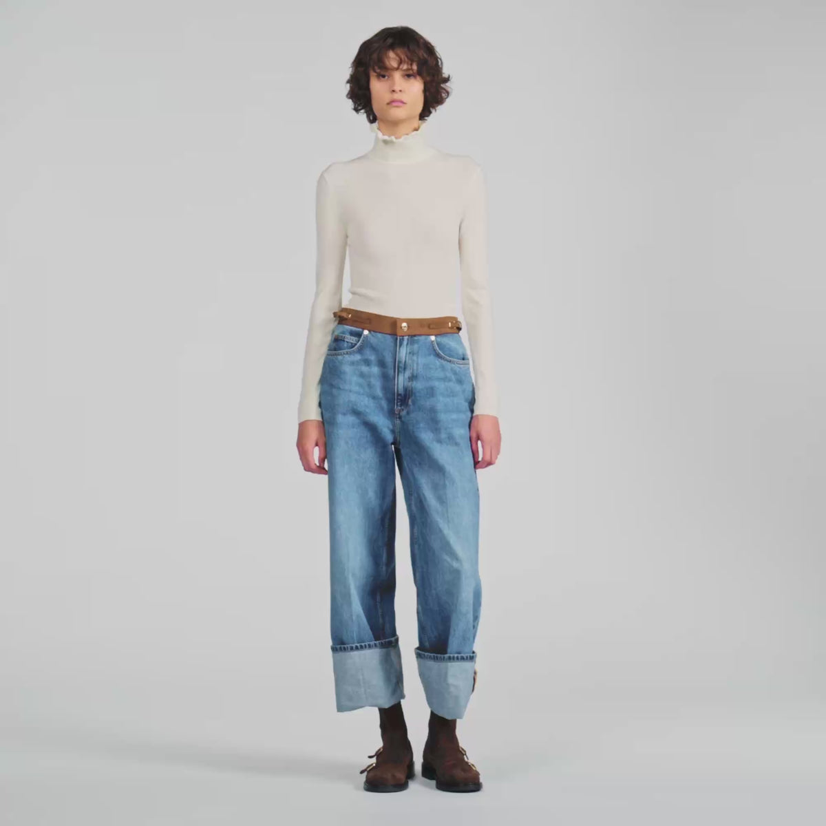 Lana Ruffled roll-neck wool jumper Ecru