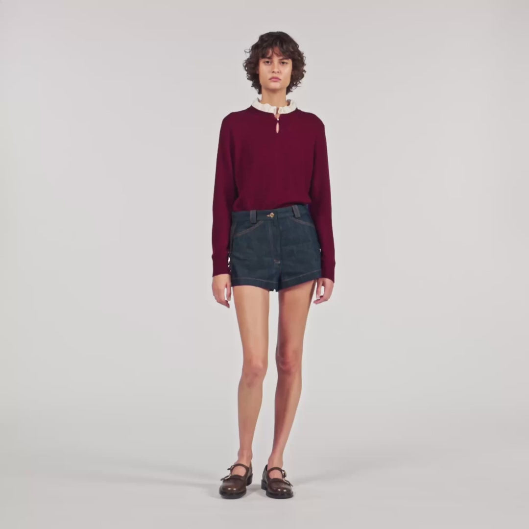 Amaris Ruffled-Neck Jumper Bordeaux