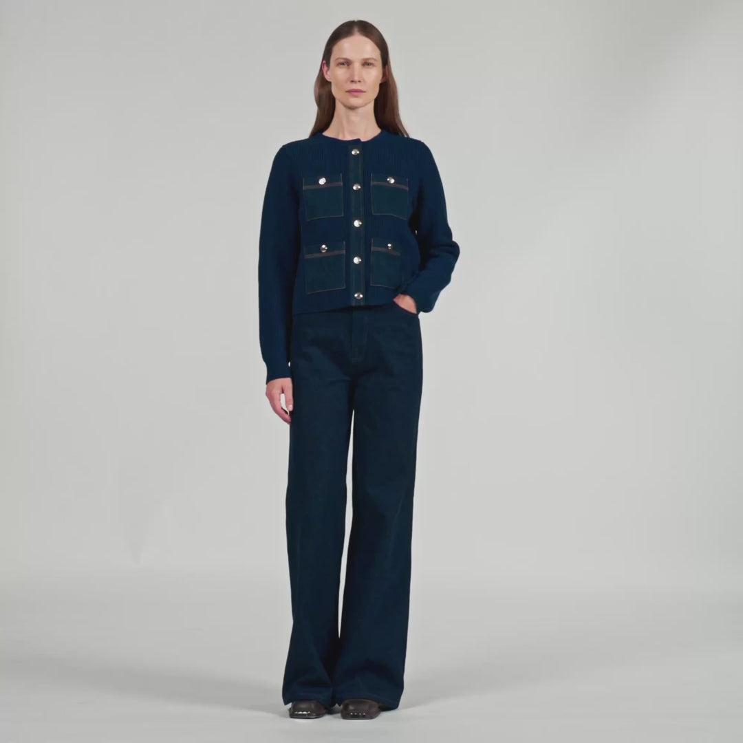 Alexandre Cardigan With Denim Details Navy Blue