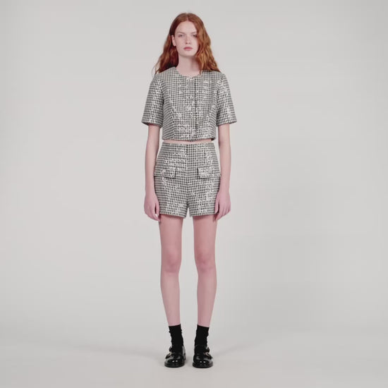 Florent Sequin Houndstooth Tweed Shorts Black / White
